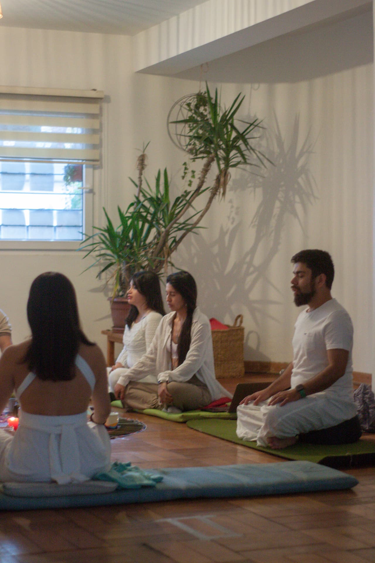 Practicantes en meditación durante una sesión en sala